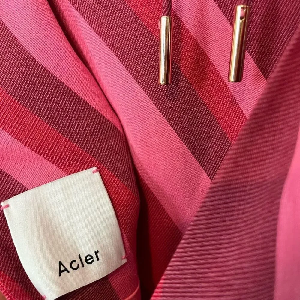 Acler Pink Striped Faver Sleeveless Asymmetrical Midi Dress Women's Size US 2